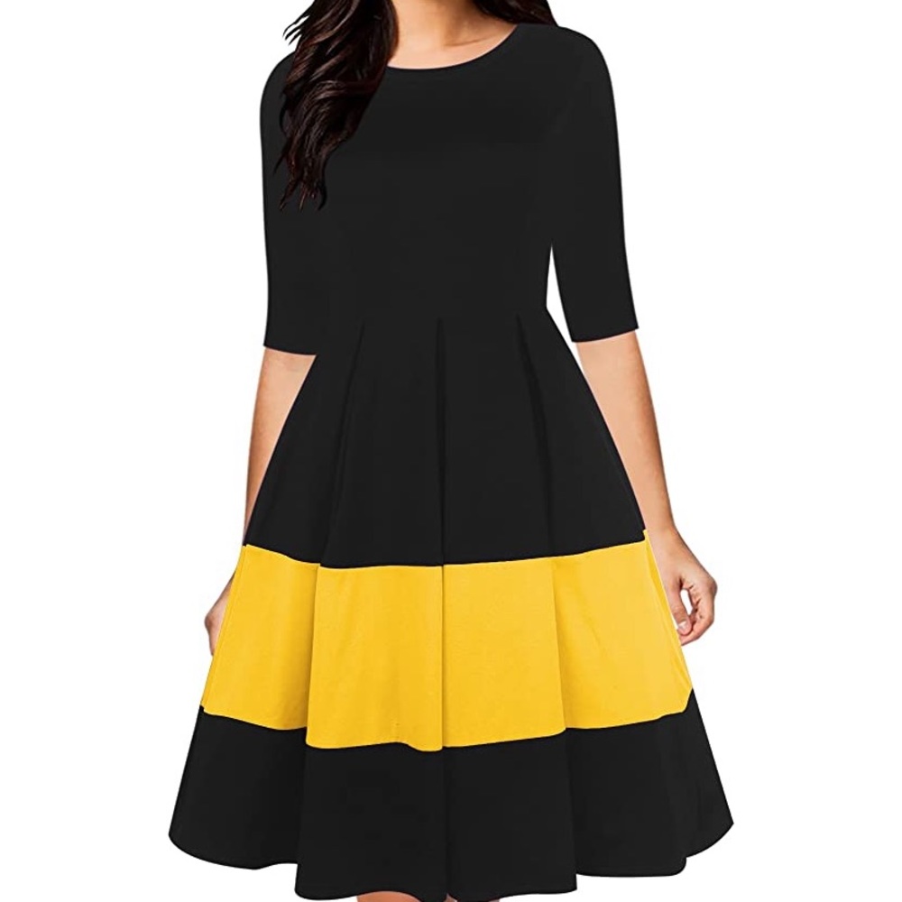 Yellow and black midi dress